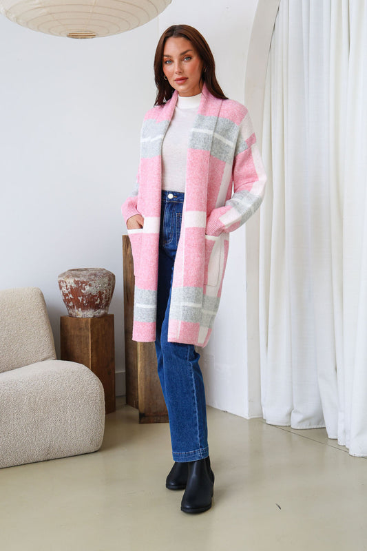 Addie Checkered Cardigan - Pink