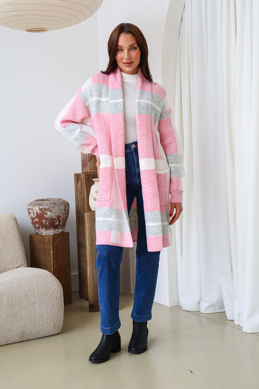 Addie Checkered Cardigan - Pink