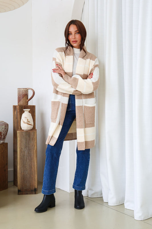 Addie Checkered Cardigan - Latte