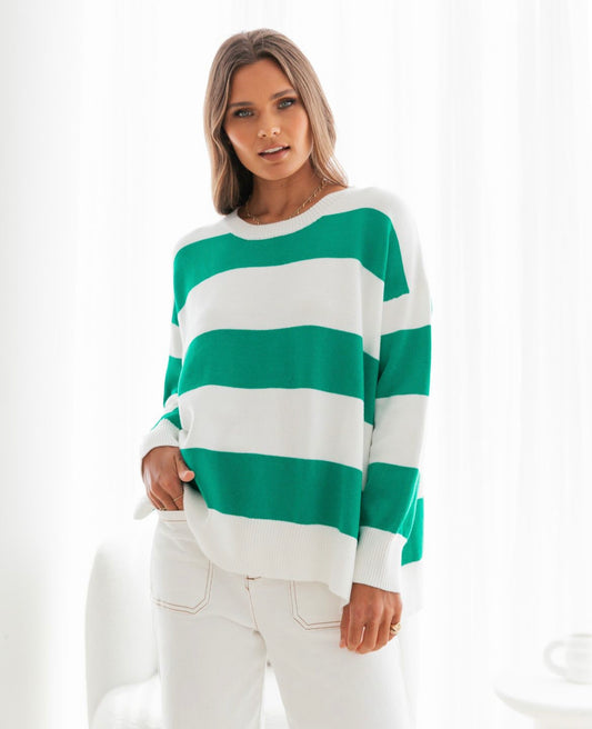 Green & White Stripe Knit