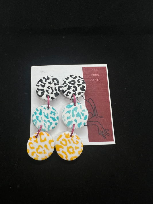 Three Tier Leopard Print Earrings